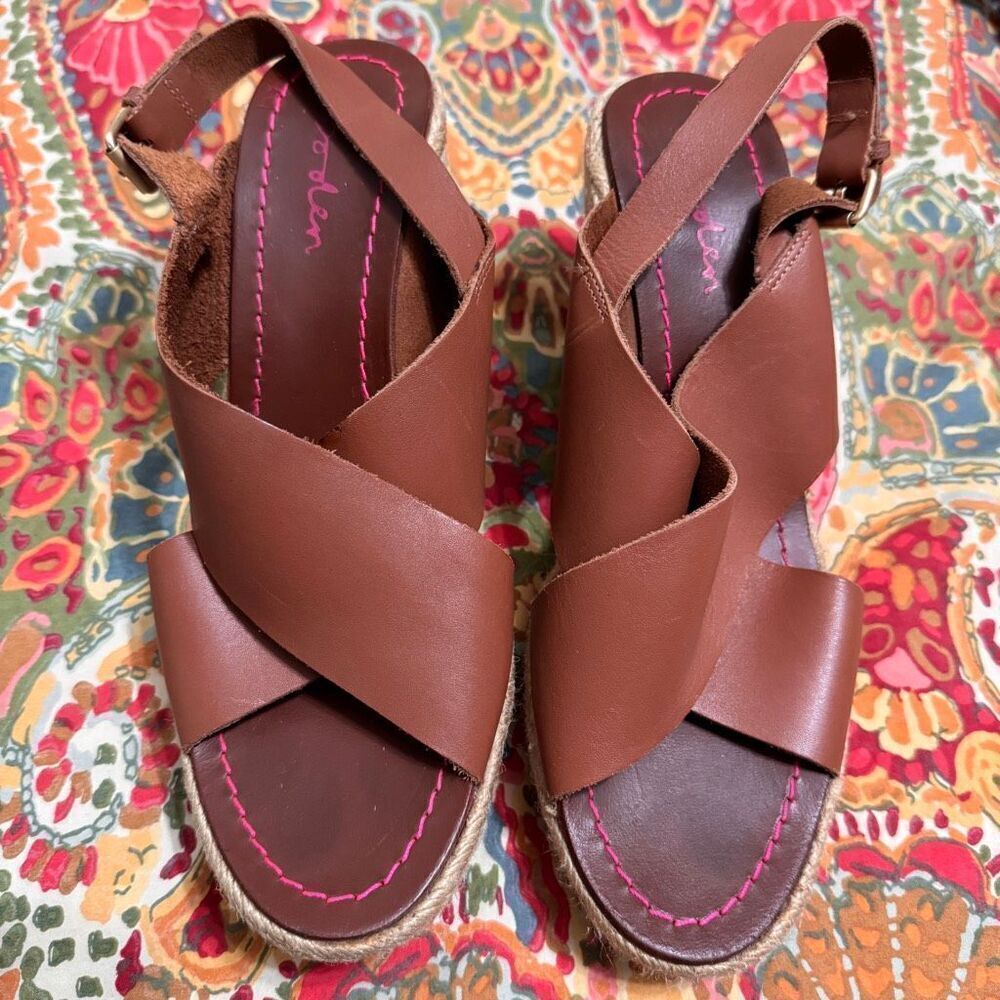 Boden Brown Leather Sandals with Crossed Straps size 39